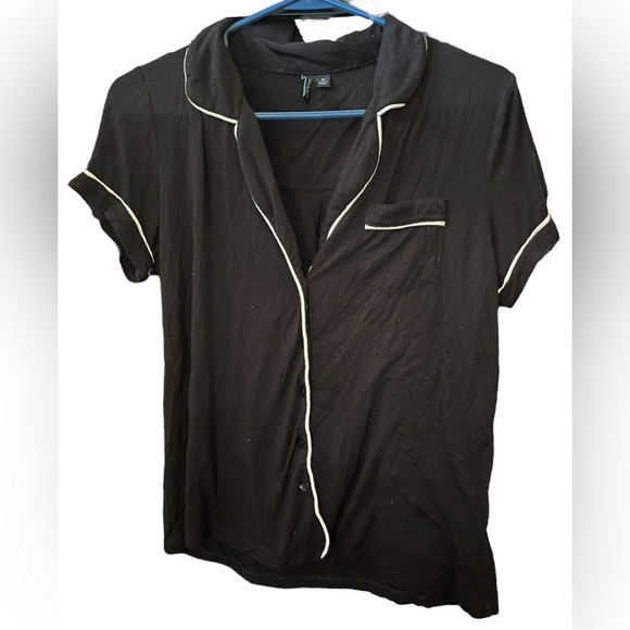 Cynthia Rowley Black and White Pajama Button Down Shirt with Piping Medium - Picture 4 of 7